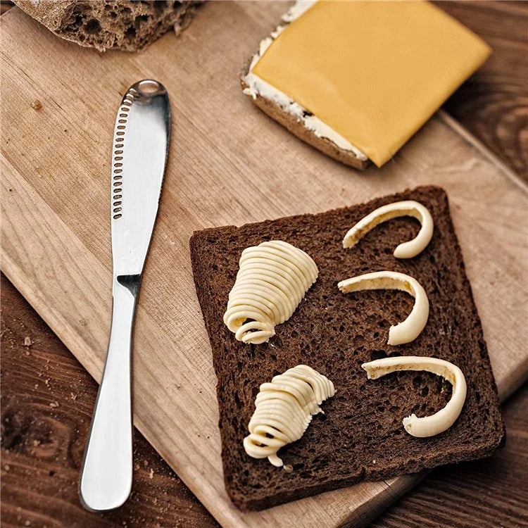 Stainless Butter Knife w/Holes-Serrated Edge Cheese Jam Dessert,Non-Slip Toast Spreader,Durable Bread Baking Kitchen Tool