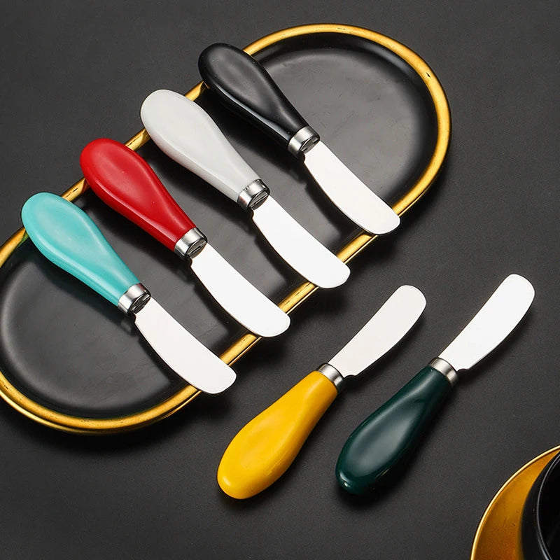 Stainless Steel Cheese Knife Ceramic Handle Butter Knife For Butter Bread Jam Cream Spatula Baking Cake Scraper