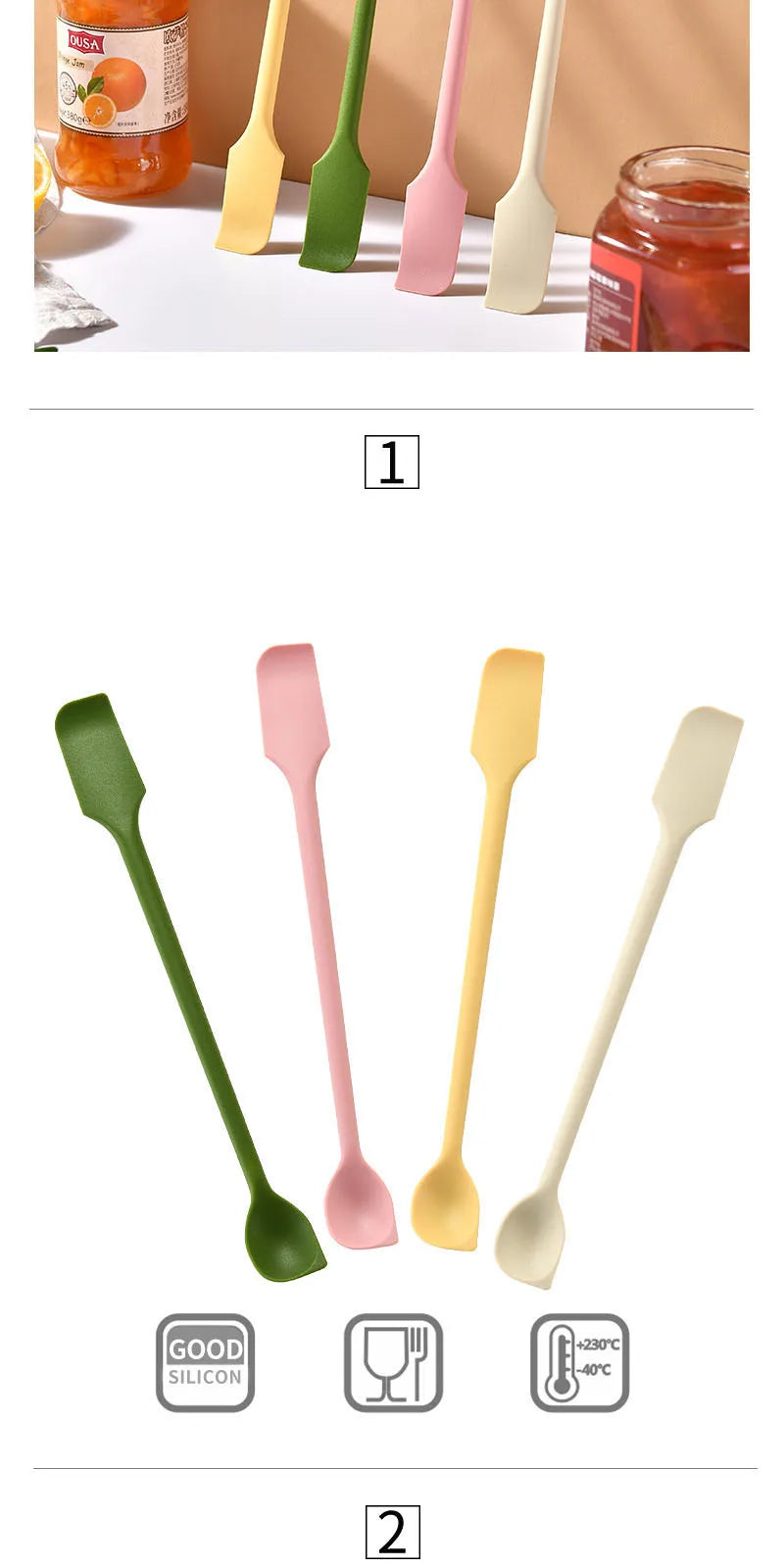 Mini Silicone Scraper Double End Two In One Spatula Jam Bottle Cosmetic Bottle Scraper Spoon Set for Jam Seasoning