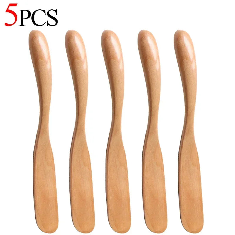 1-10PCS Wooden Butter Spatula Simple Thick Handle Jam Knife Breakfast Toast Jam Spreader Household Kitchen Cooking Accessories