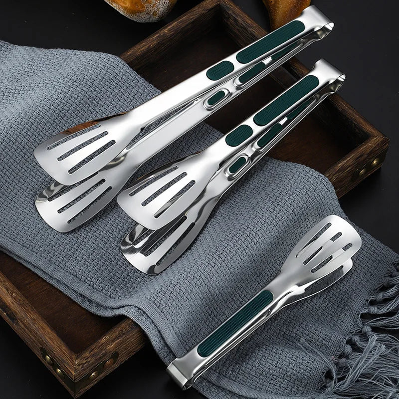 7/9/12inch Kitchen Tongs 304 Stainless Steel Grill Tongs for Cooking BBQ Non-Slip Salad Tongs Clips Tong Kitchen Accessories