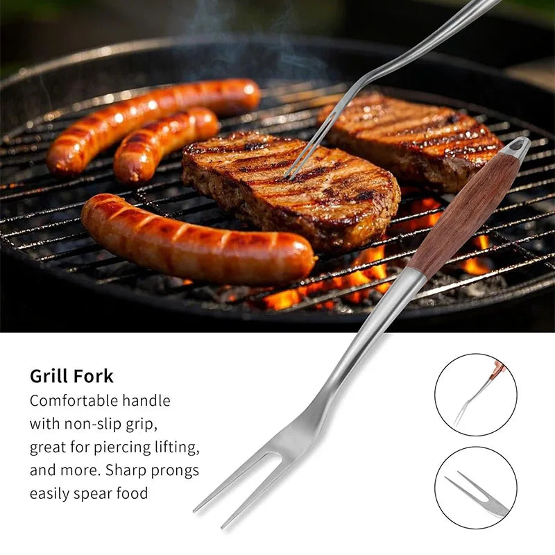 3 4PCS Grilling Accessories Wooden BBQ Grilling Tools Set Outdoor Grill Set with Spatula Fork Brush Tongs For Barbecue Grill Kit