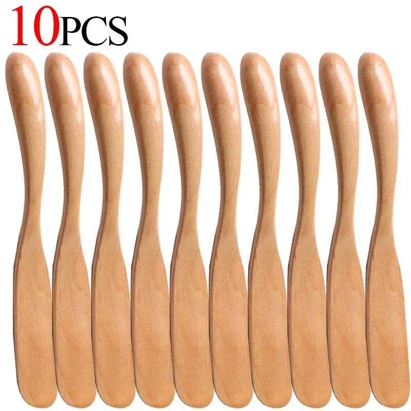 1-10PCS Wooden Butter Spatula Simple Thick Handle Jam Knife Breakfast Toast Jam Spreader Household Kitchen Cooking Accessories