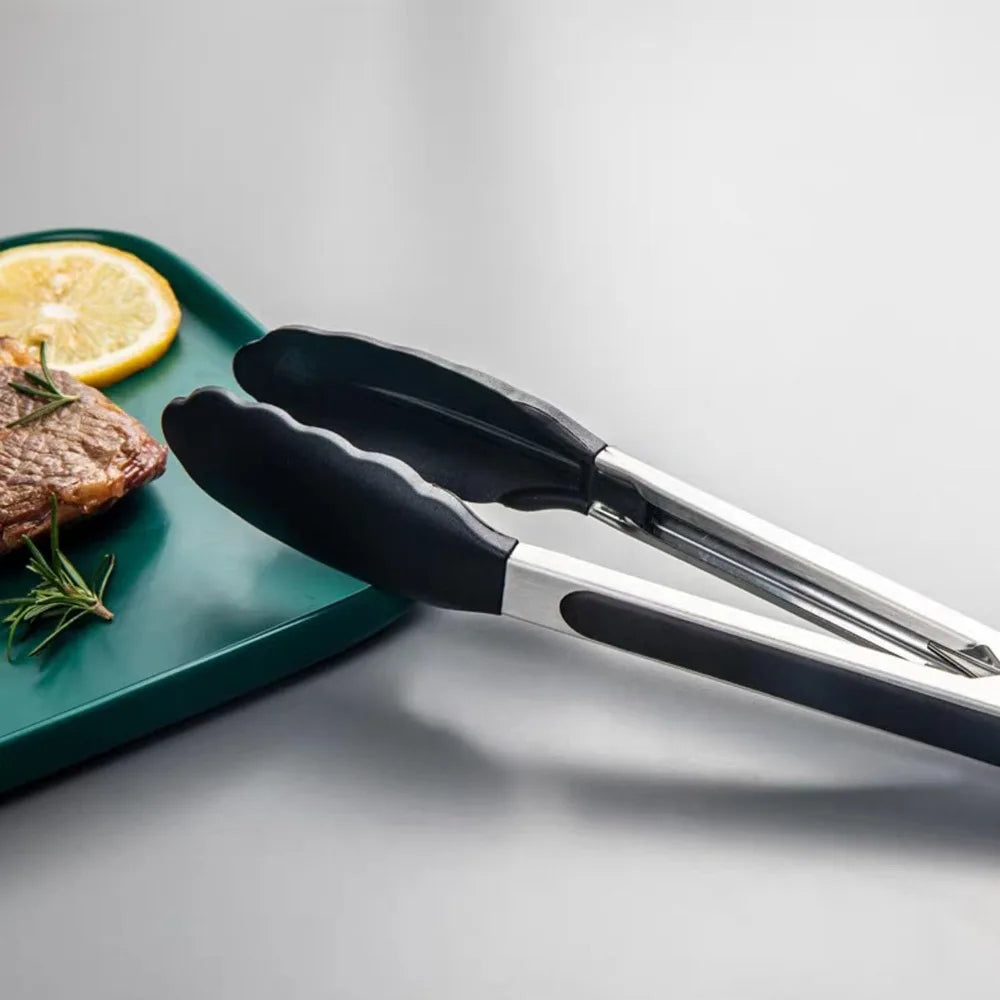 8" Food Tongs Cooking Tongs with Stainless Steel Handles and Heat Resistant Heavy Duty Rubber Heads for Grilling, Salads, Etc.