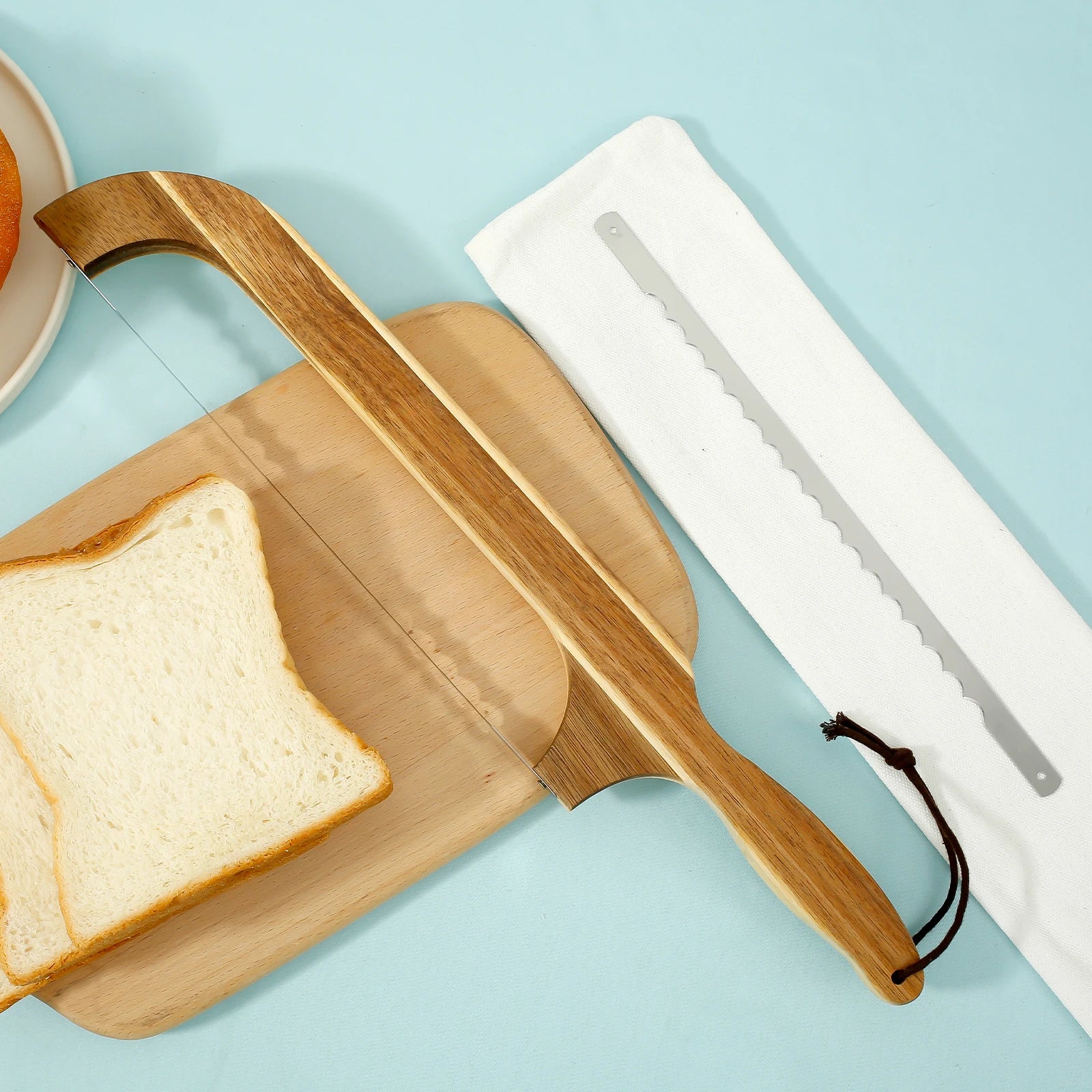 Wooden Bread Bow Knife Baking Baguette Cake Knife Serrated Toast Knife Bread Cutter Bread Cutting Saw Tool Kitchen Accessories