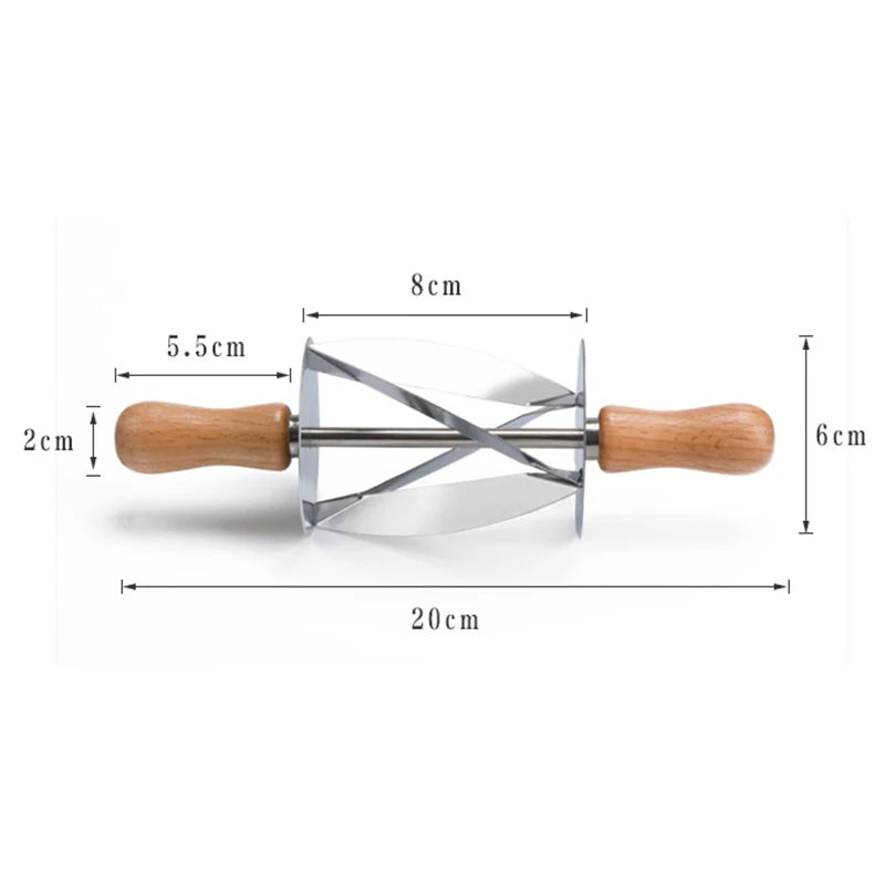 Stainless Steel Croissant Cutter Irregular Roller Cutter with Wooden Handle Pastry Baking Croissant Bread Knife Kitchen Gadgets