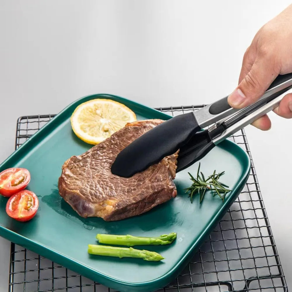 8" Food Tongs Cooking Tongs with Stainless Steel Handles and Heat Resistant Heavy Duty Rubber Heads for Grilling, Salads, Etc.