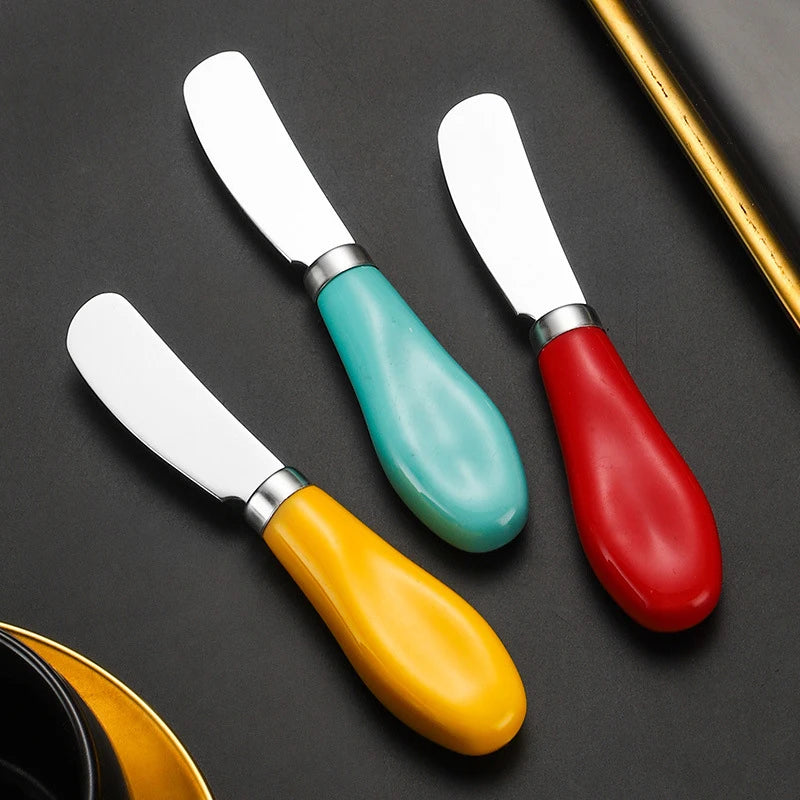 Stainless Steel Cheese Knife Ceramic Handle Butter Knife For Butter Bread Jam Cream Spatula Baking Cake Scraper