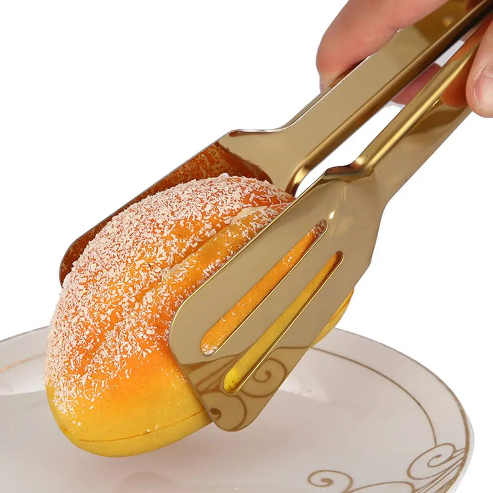 1pc Stainless Steel BBQ Food Tongs Steak Clip Gold Color  Hollow Cake Bread Grill Clamp Cooking Utensils Kitchen Accessories