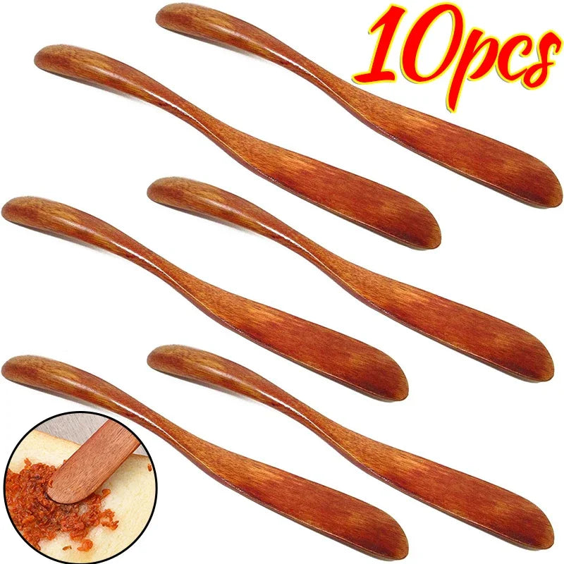 1-10PCS Wooden Butter Spatula Simple Thick Handle Jam Knife Breakfast Toast Jam Spreader Household Kitchen Cooking Accessories