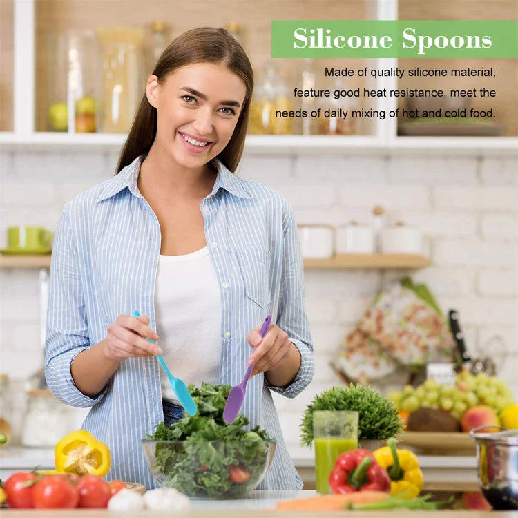 LMETJMA 28cm Silicone Spatulas Heat Resistant Spoon Spatula Non-Stick Spoonula Flexible Scrapers Baking Mixing Tool JT20