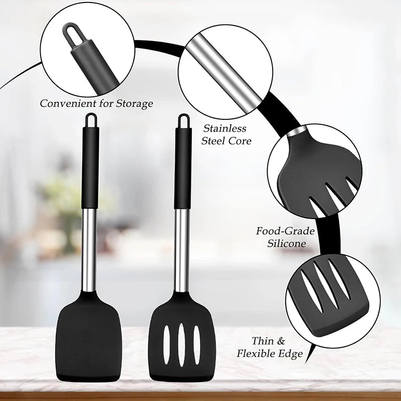 2Pcs Silicone Spatula Set Heat Resistant Nonstick Steak Spatula Kitchen Cooking Utensils Cookware Cooking Tool Set Spatula Kit