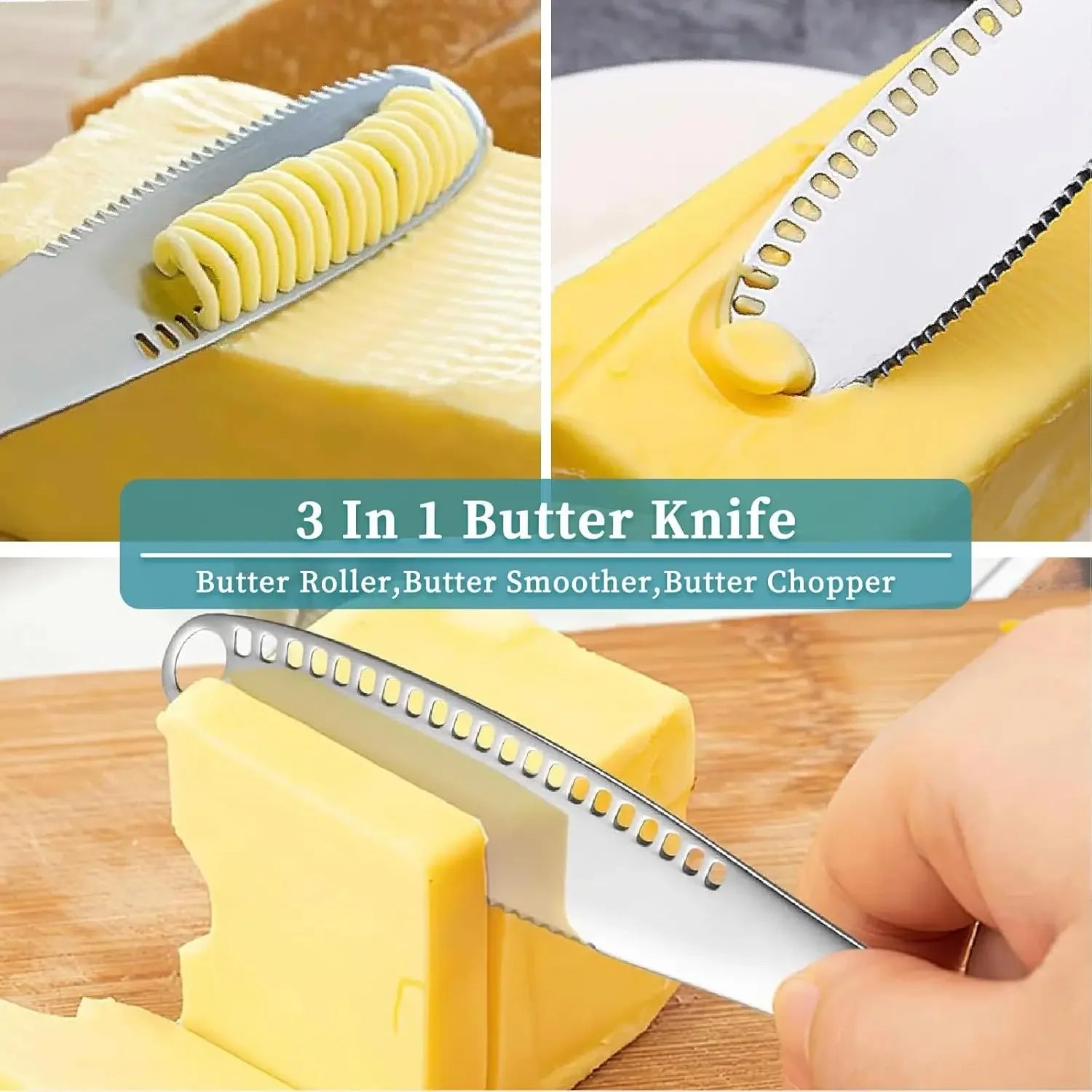 2 Pcs Butter Knife with Holes, 3 in 1 Stainless Steel Spreader Knife, Cold Butter Spreader for Cheese,Peanut
