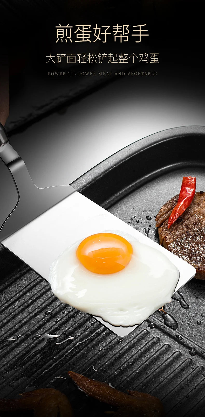 304 Stainless Steel Steak Spatula Non-stick Pancake Barbecue Tongs Wood Handle Frying Fish Spatula Rust Resistant Kitchen Tool