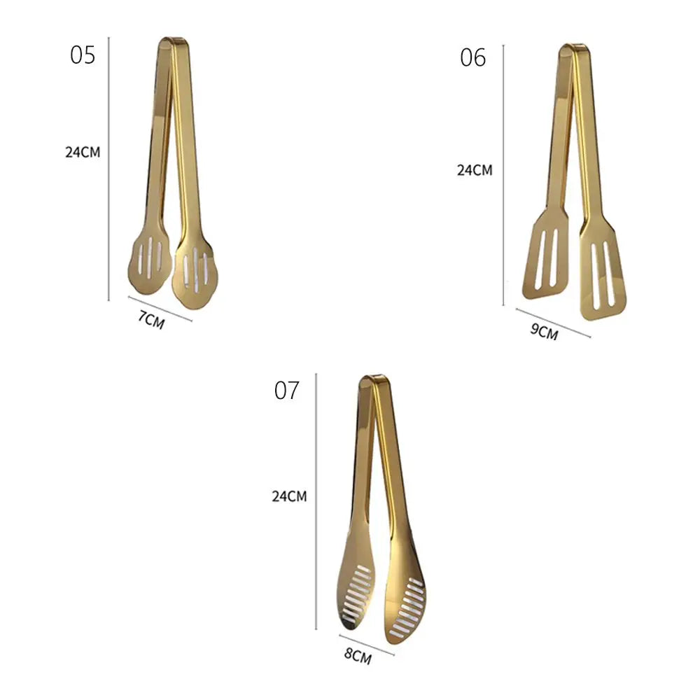 1pc Stainless Steel BBQ Food Tongs Steak Clip Gold Color  Hollow Cake Bread Grill Clamp Cooking Utensils Kitchen Accessories