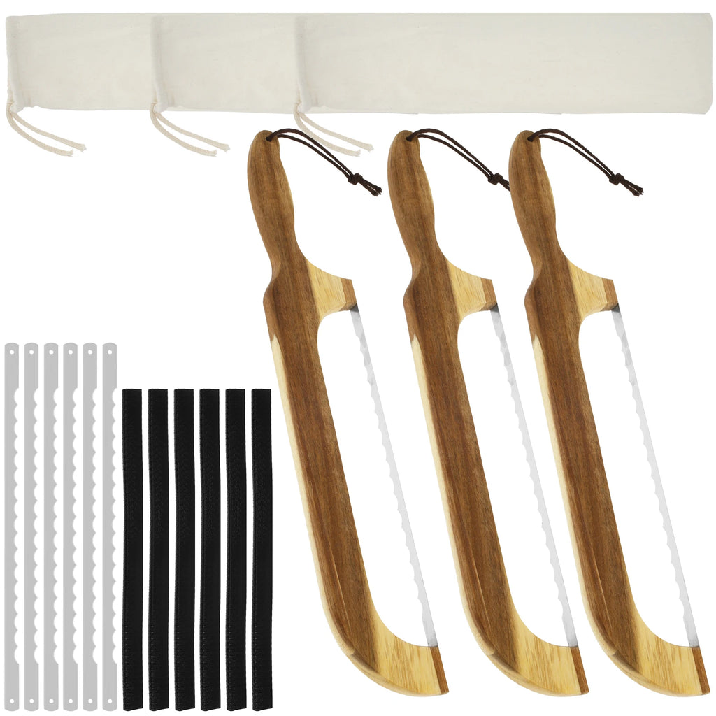 Sourdough Bread Slicer for Homemade Bread Wooden Breads Bow Knife with Stainless Steel Blades Serrated Sourdough Breads Knife