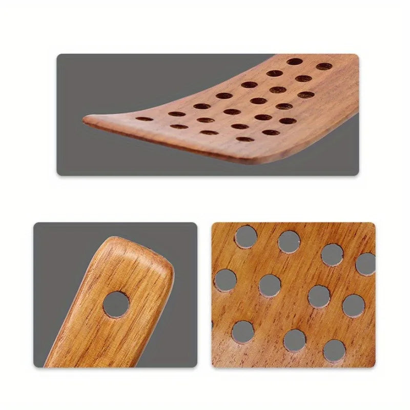 1pc 24-hole Filter Spatula for Stir-frying, Multifunctional Household Wooden Spatula, Pancake Cooking Shovel, Kitchen Gadgets