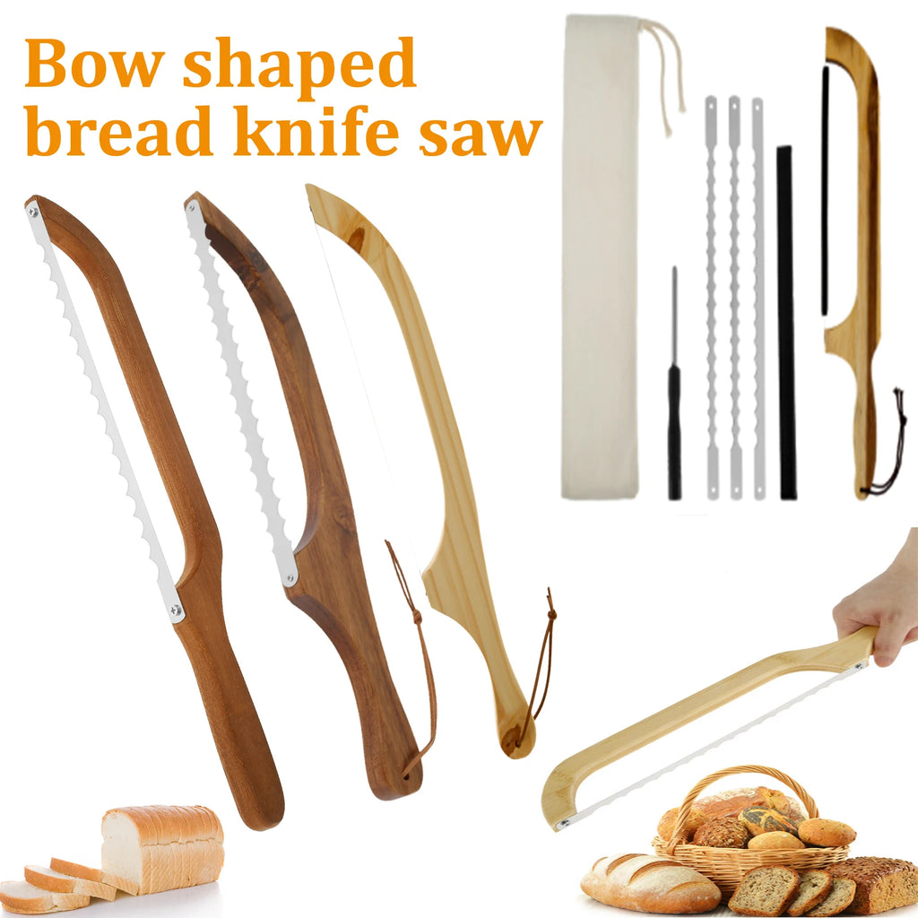 Wooden Bread Bow Knife Baking Baguette Cake Knife Serrated Toast Knife Bread Cutter Bread Cutting Saw Tool Kitchen Accessories