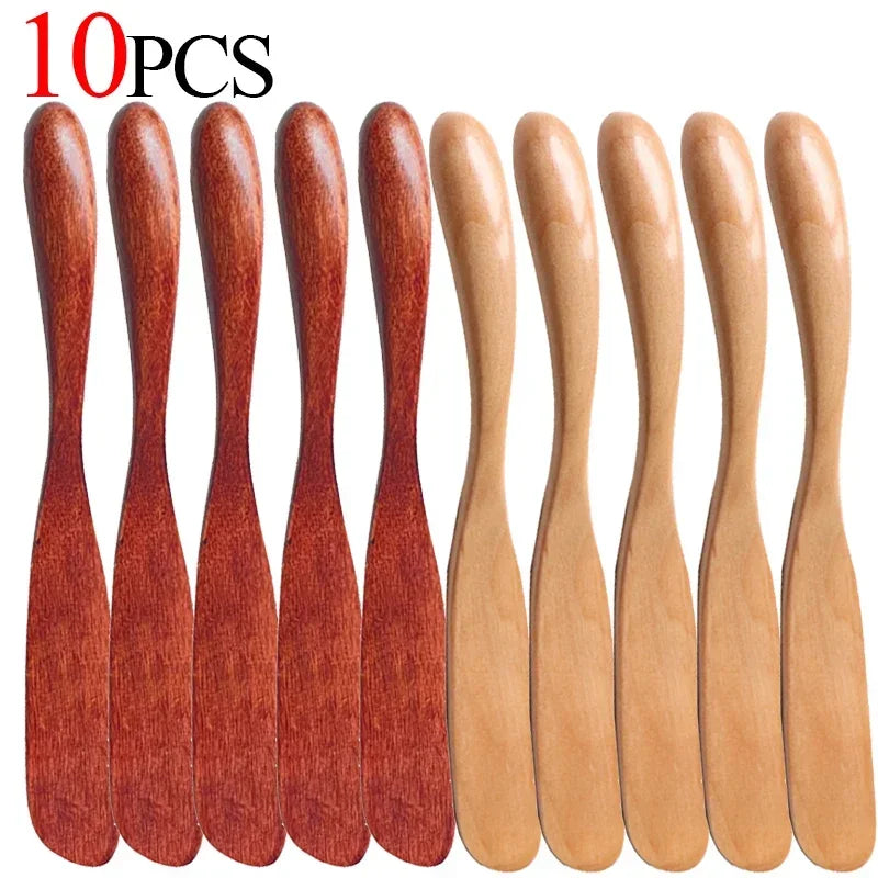 1-10PCS Wooden Butter Spatula Simple Thick Handle Jam Knife Breakfast Toast Jam Spreader Household Kitchen Cooking Accessories