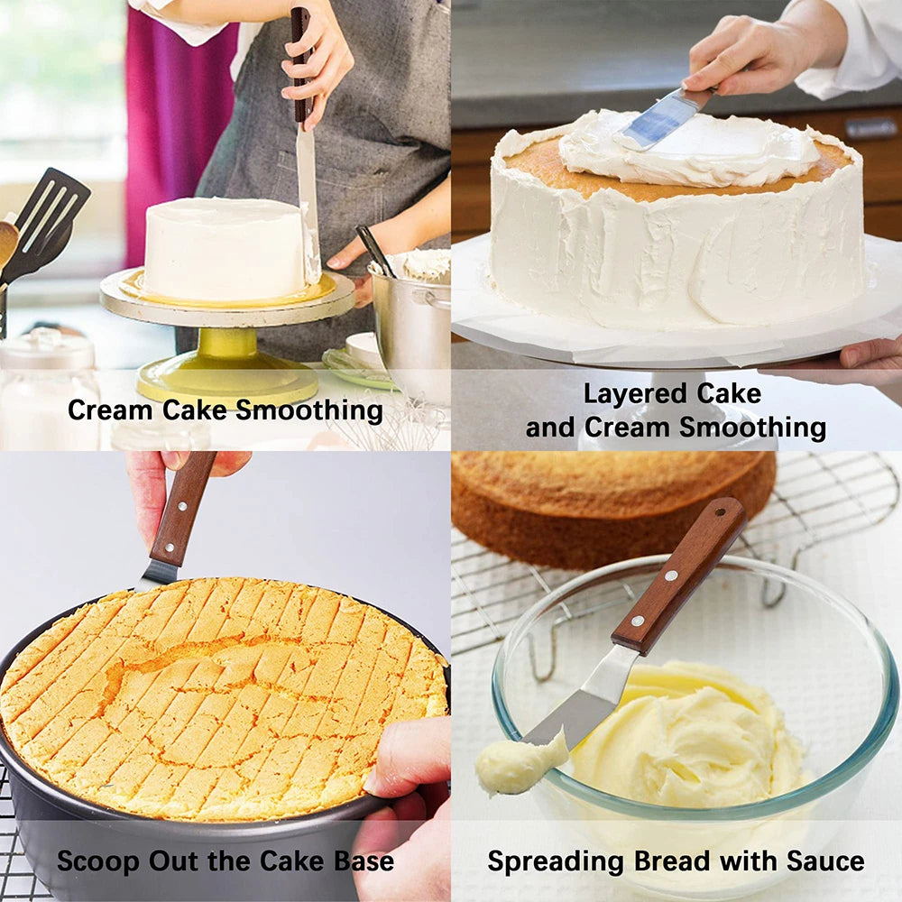 4/6/8/10In Smoother Spatula Cake Knife Stainless Steel With Wood Handle Butter Cream Icing Frosting Kitchen Knife DIY Cake Tools