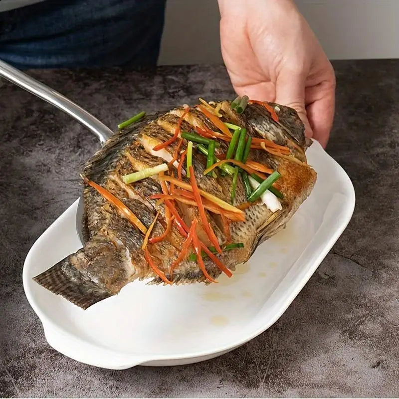 1PC Large Stainless Steel Fish Frying Spatula Egg Pan Scoop Nonstick Long Handle Steak Slotted Flat Shovel Kitchen Cooking Tool