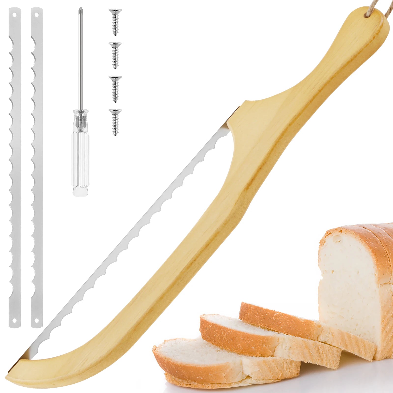 Sourdough Bread Slicer for Homemade Bread Wooden Breads Bow Knife with Stainless Steel Blades Serrated Sourdough Breads Knife