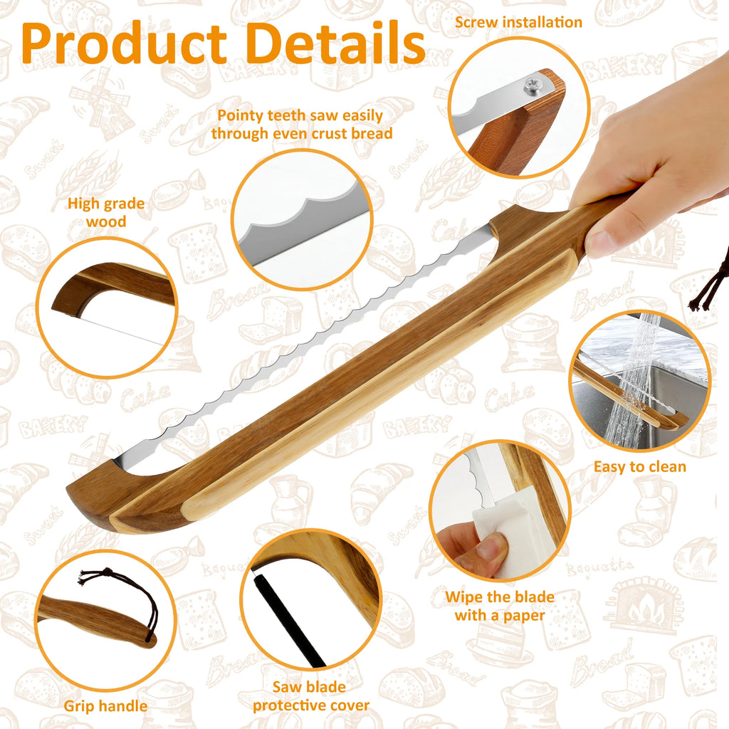Wooden Bread Bow Knife Baking Baguette Cake Knife Serrated Toast Knife Bread Cutter Bread Cutting Saw Tool Kitchen Accessories