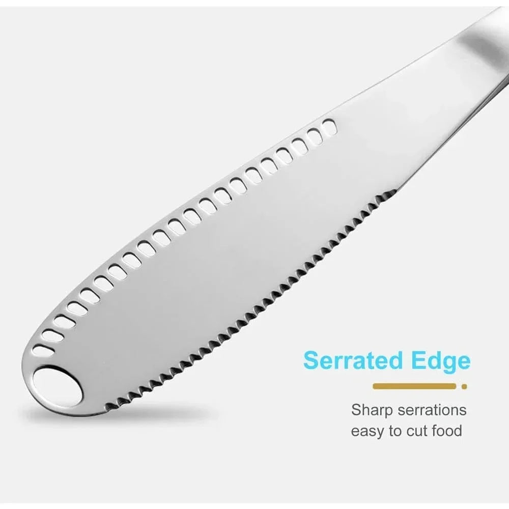 2025 New 3 in 1 Kitchen Serrated Stainless Steel Butter Knife Spreaders, Butter Knifes for Cold Butter Slicer with Holes