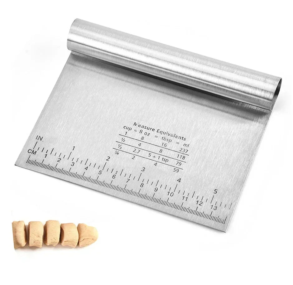 1pc Multipurpose Cake Bread Separator Scale Knife Stainless Steel Dough Pastry Scraper Pizza Cutter Chopper with Measuring Scale