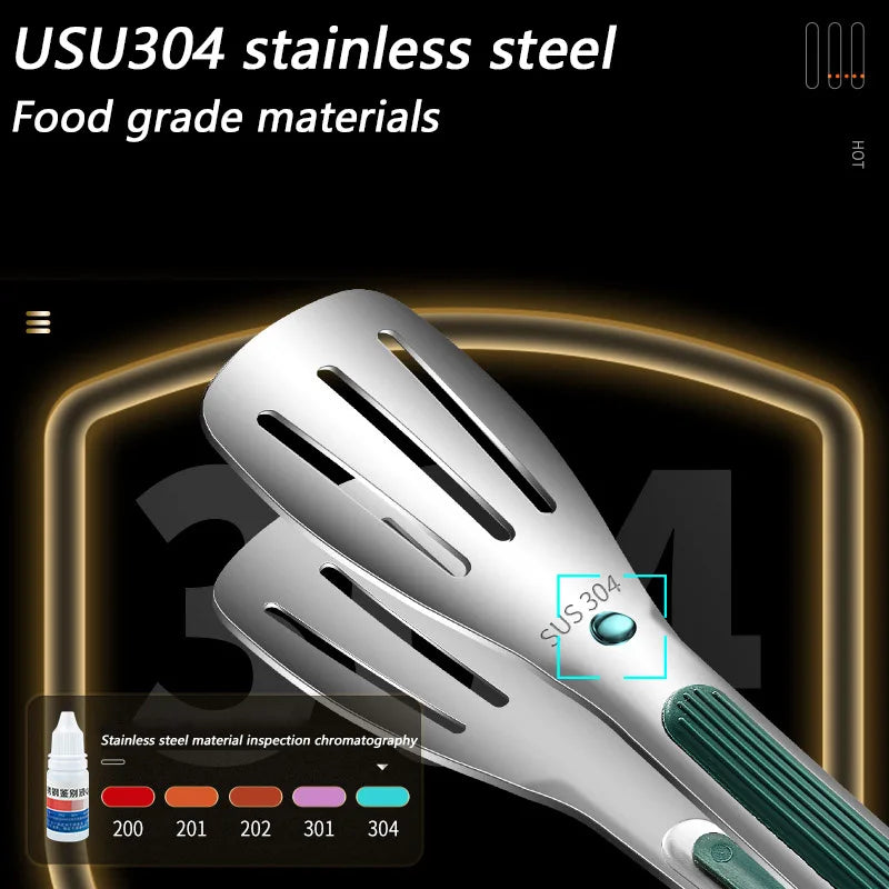 7/9/12inch Kitchen Tongs 304 Stainless Steel Grill Tongs for Cooking BBQ Non-Slip Salad Tongs Clips Tong Kitchen Accessories