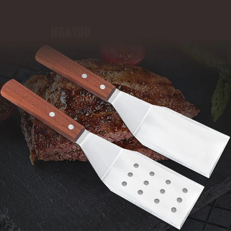 Stainless Steel Spatula and Grill Scraper Non Stick Durable Barbecue Cooking Tools Pizza Shovel Pancake Beef BBQ Utensils