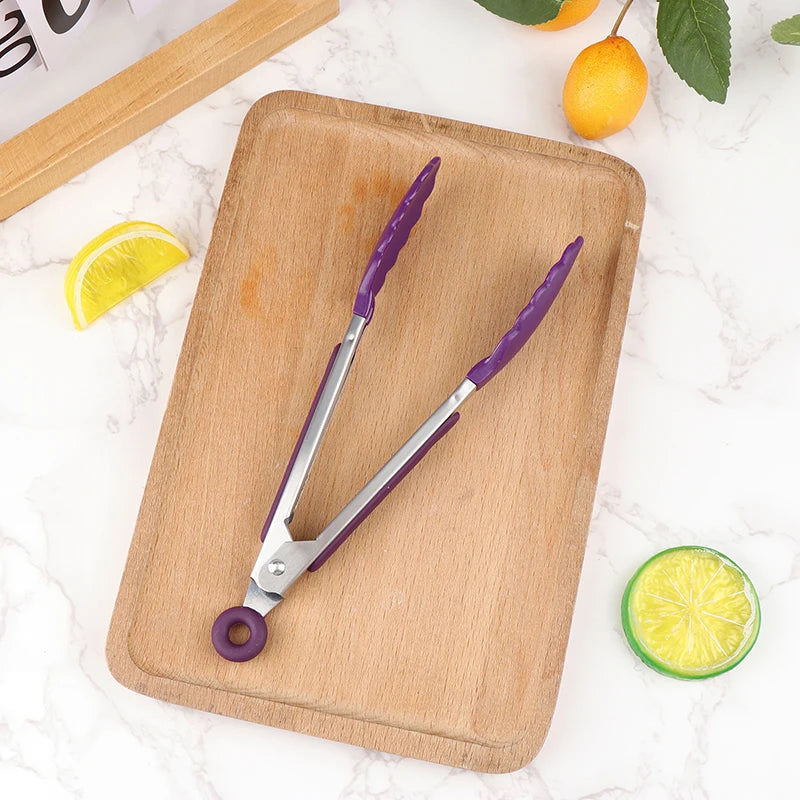 1Pc 7inch Stainless Steel Food Clip BBQ Grill Steak Food Clip Non-slip Handle Bread Tong Party Kitchen Cooking Accessories