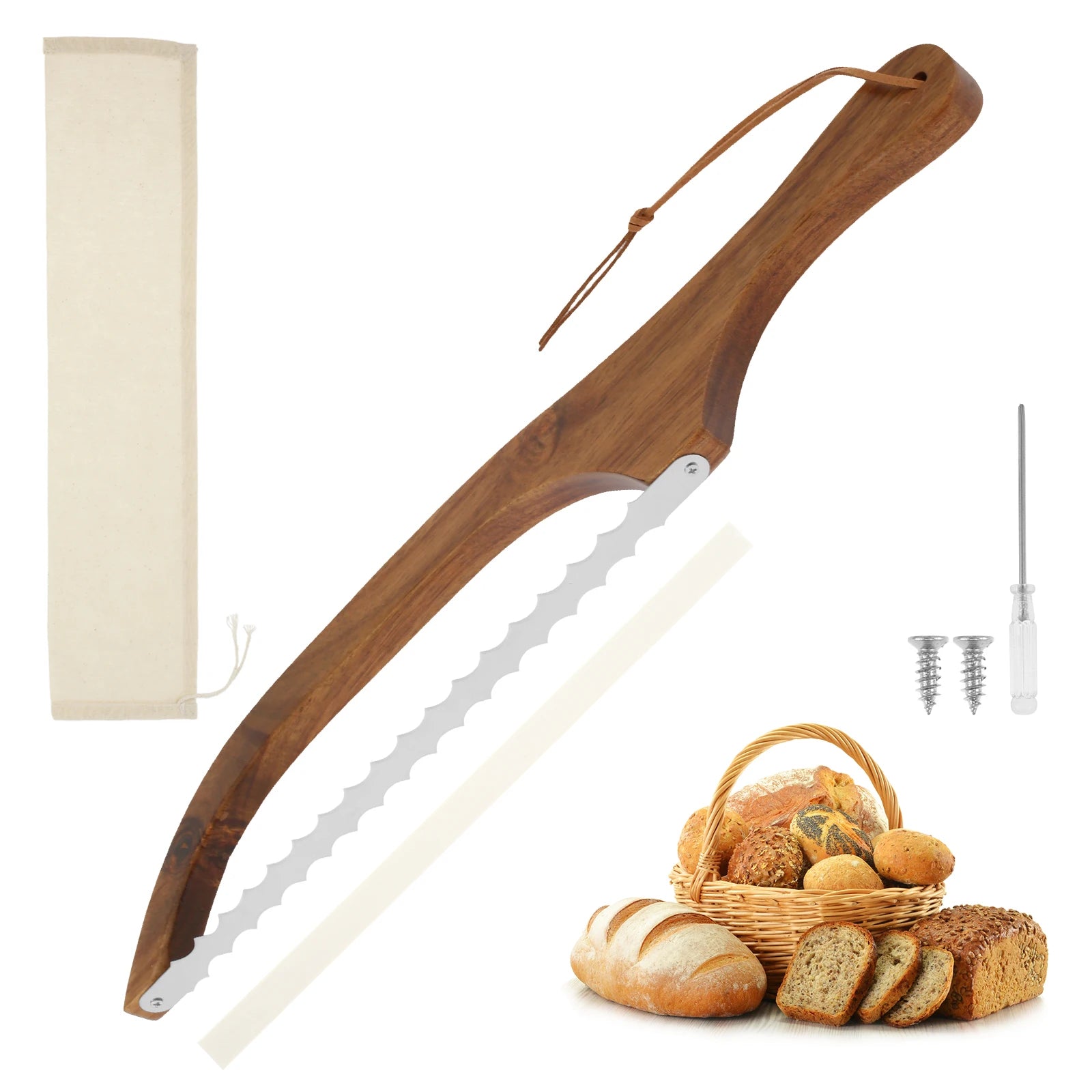 Wooden Bread Bow Knife Baking Baguette Cake Knife Serrated Toast Knife Bread Cutter Bread Cutting Saw Tool Kitchen Accessories
