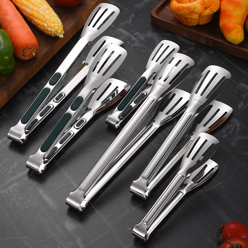 7/9/12inch Kitchen Tongs 304 Stainless Steel Grill Tongs for Cooking BBQ Non-Slip Salad Tongs Clips Tong Kitchen Accessories