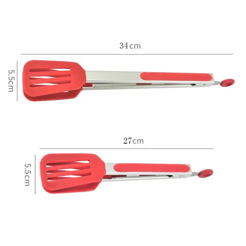 Non-Stick Silicone Cooking Tongs Stainless Steel Food Tongs Non-Slip Bread Steak Clip Salad Pizza BBQ Grill Kitchen Accessories