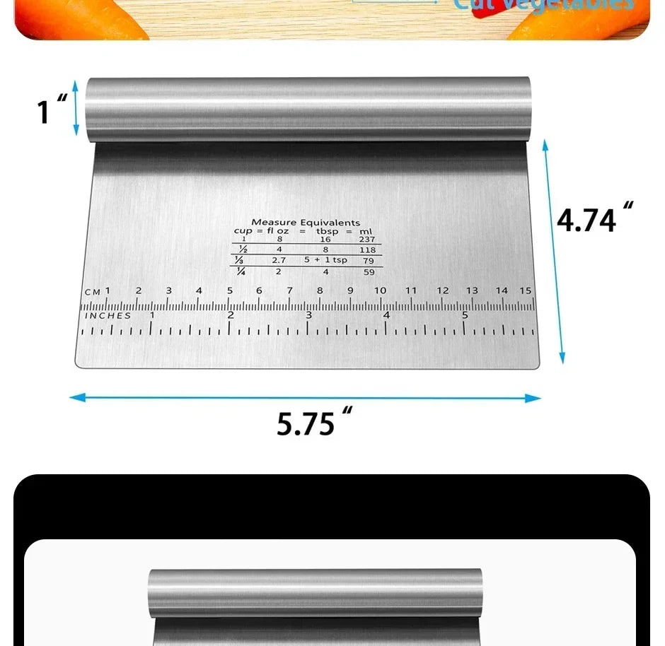 1pc Multipurpose Cake Bread Separator Scale Knife Stainless Steel Dough Pastry Scraper Pizza Cutter Chopper with Measuring Scale