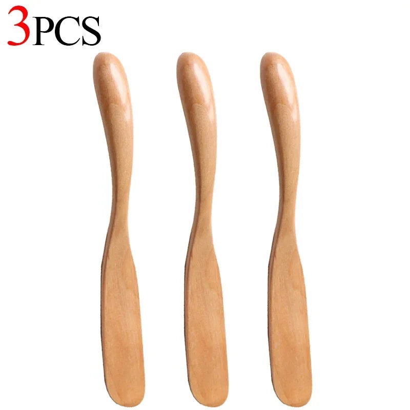 1-10PCS Wooden Butter Spatula Simple Thick Handle Jam Knife Breakfast Toast Jam Spreader Household Kitchen Cooking Accessories
