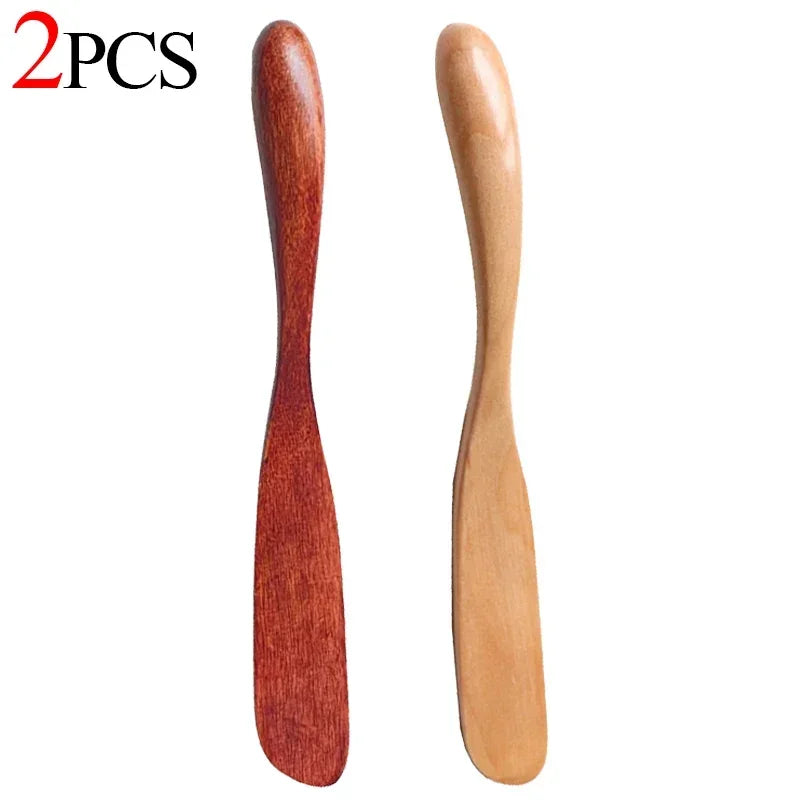 1-10PCS Wooden Butter Spatula Simple Thick Handle Jam Knife Breakfast Toast Jam Spreader Household Kitchen Cooking Accessories