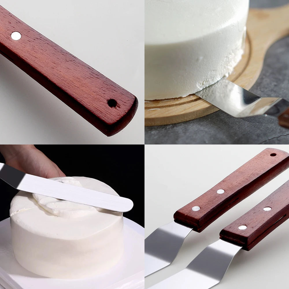 4/6/8/10In Smoother Spatula Cake Knife Stainless Steel With Wood Handle Butter Cream Icing Frosting Kitchen Knife DIY Cake Tools