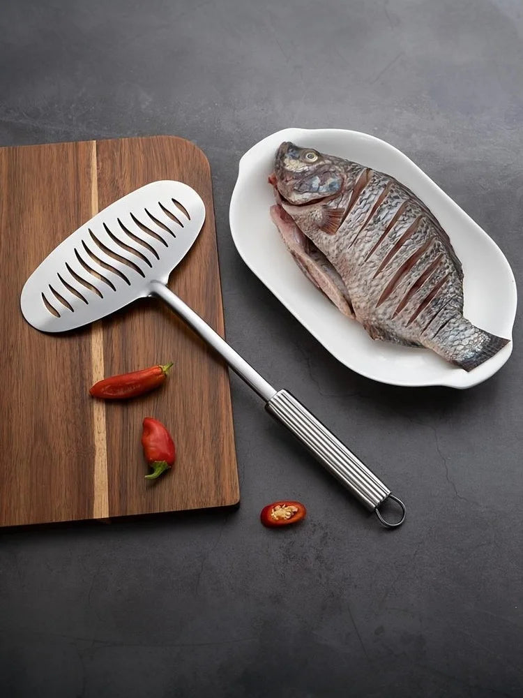 1PC Large Stainless Steel Fish Frying Spatula Egg Pan Scoop Nonstick Long Handle Steak Slotted Flat Shovel Kitchen Cooking Tool
