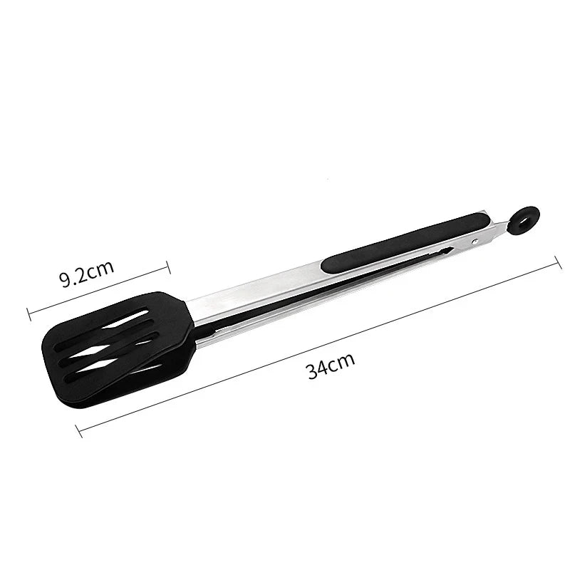 Non-Stick Silicone Cooking Tongs Stainless Steel Food Tongs Non-Slip Bread Steak Clip Salad Pizza BBQ Grill Kitchen Accessories