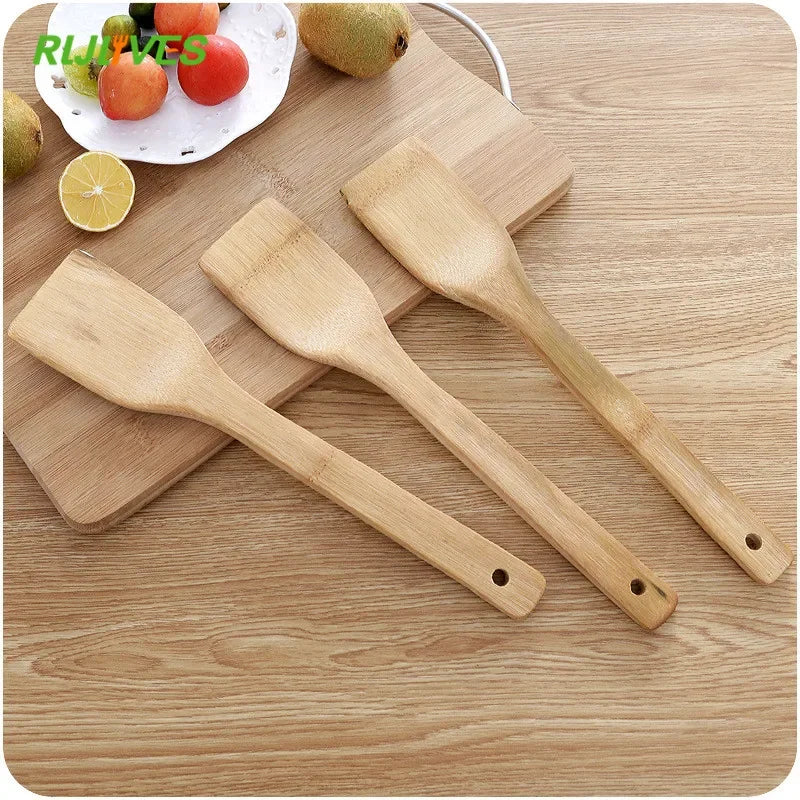 1Pc Natural Health Bamboo Wood Kitchen Slotted Spatula Spoon Mixing Holder Cooking Utensils Dinner Food Wok Shovels Turners
