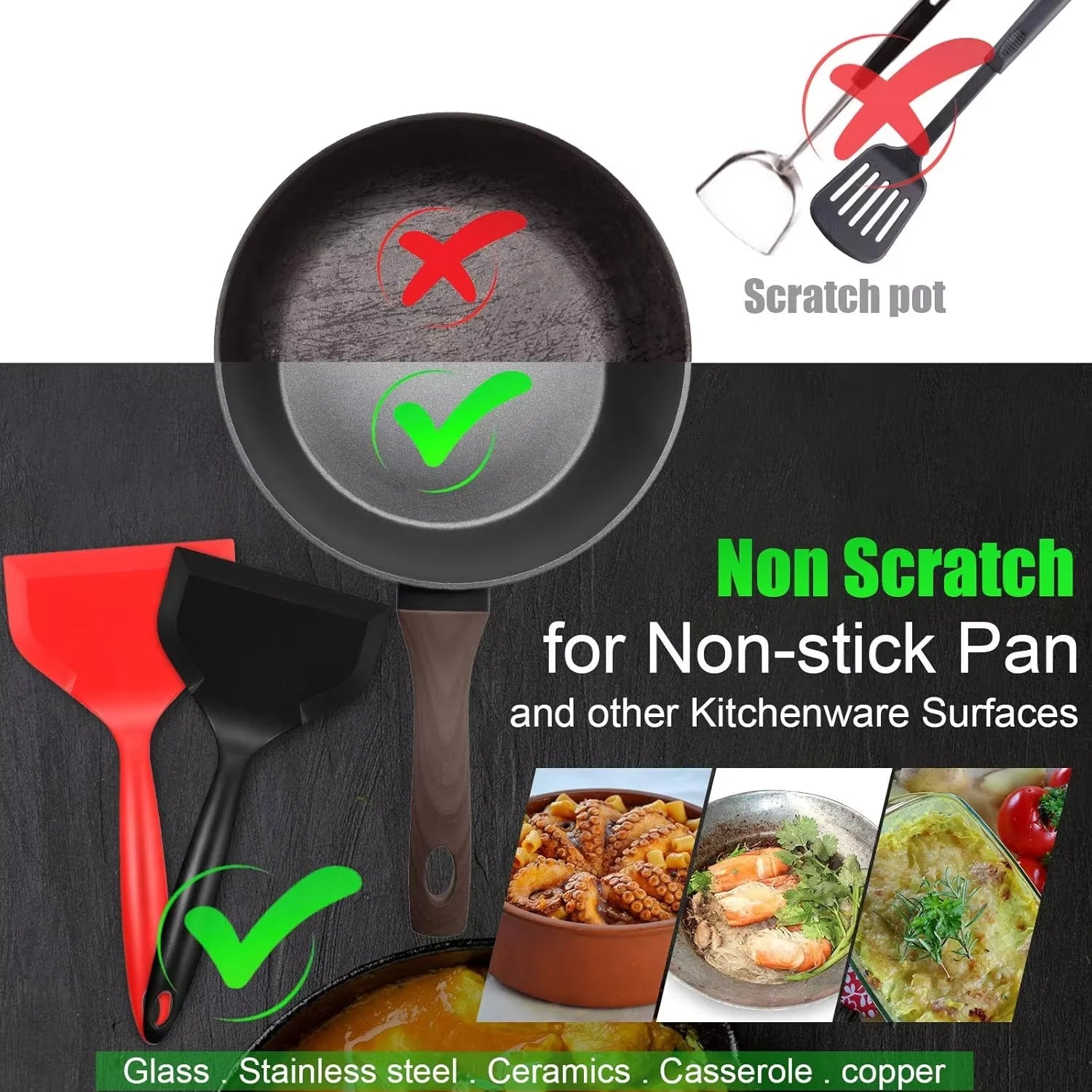 Wide Silicone Spatula Shovel Turner Nonstick Fried Shovel Fish Spatula Silicone Wide Flexible Turner for Nonstick Cookware Egg