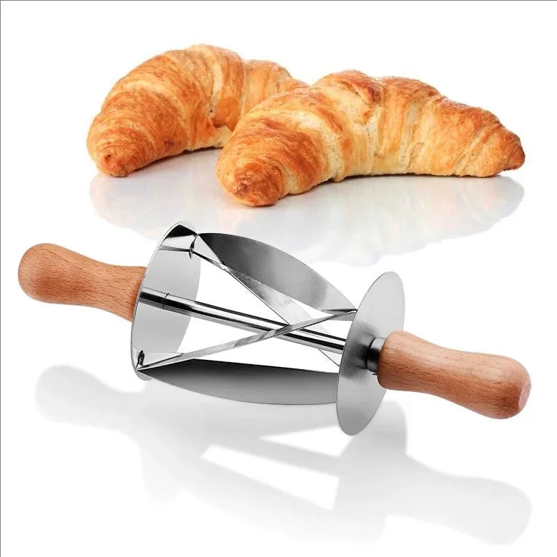 Stainless Steel Croissant Cutter Irregular Roller Cutter with Wooden Handle Pastry Baking Croissant Bread Knife Kitchen Gadgets