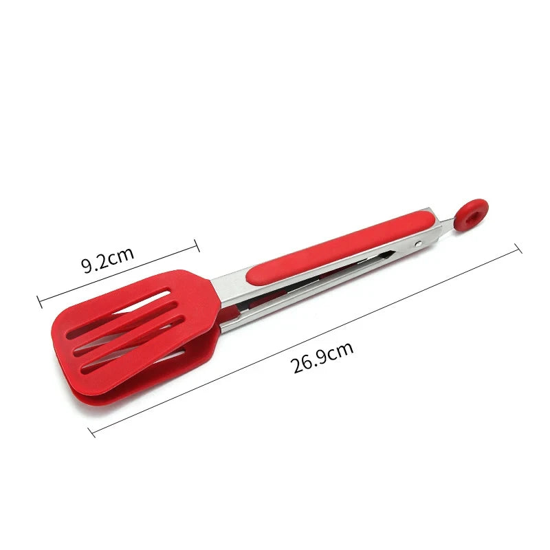Non-Stick Silicone Cooking Tongs Stainless Steel Food Tongs Non-Slip Bread Steak Clip Salad Pizza BBQ Grill Kitchen Accessories