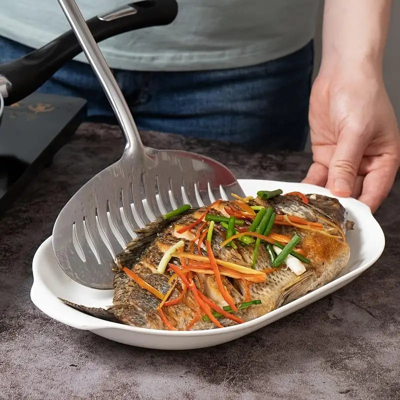 1PC Large Stainless Steel Fish Frying Spatula Egg Pan Scoop Nonstick Long Handle Steak Slotted Flat Shovel Kitchen Cooking Tool