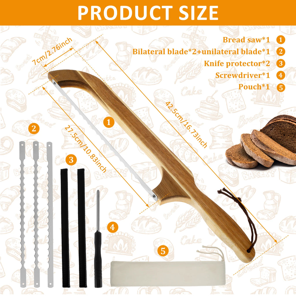 Wooden Bread Bow Knife Baking Baguette Cake Knife Serrated Toast Knife Bread Cutter Bread Cutting Saw Tool Kitchen Accessories