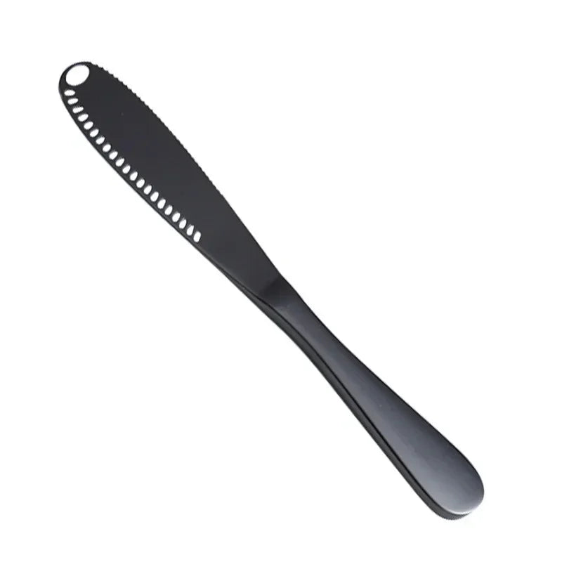Stainless Butter Knife w/Holes-Serrated Edge Cheese Jam Dessert,Non-Slip Toast Spreader,Durable Bread Baking Kitchen Tool