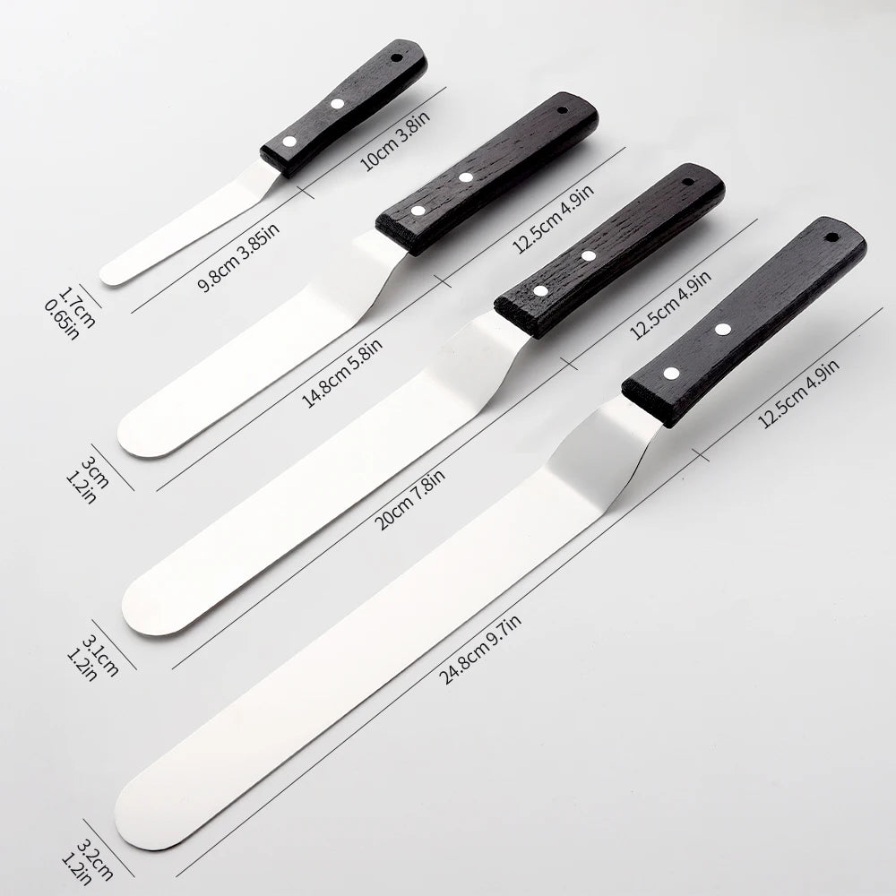 4/6/8/10In Smoother Spatula Cake Knife Stainless Steel With Wood Handle Butter Cream Icing Frosting Kitchen Knife DIY Cake Tools