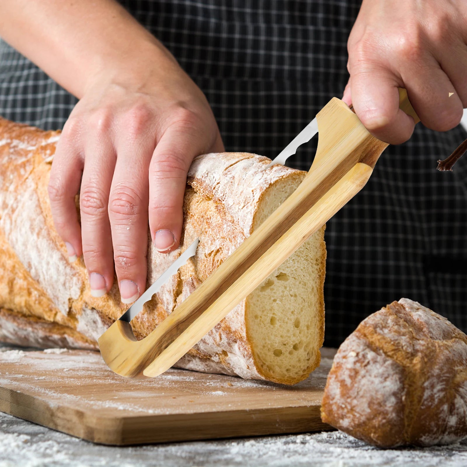 Wooden Bread Bow Knife Baking Baguette Cake Knife Serrated Toast Knife Bread Cutter Bread Cutting Saw Tool Kitchen Accessories